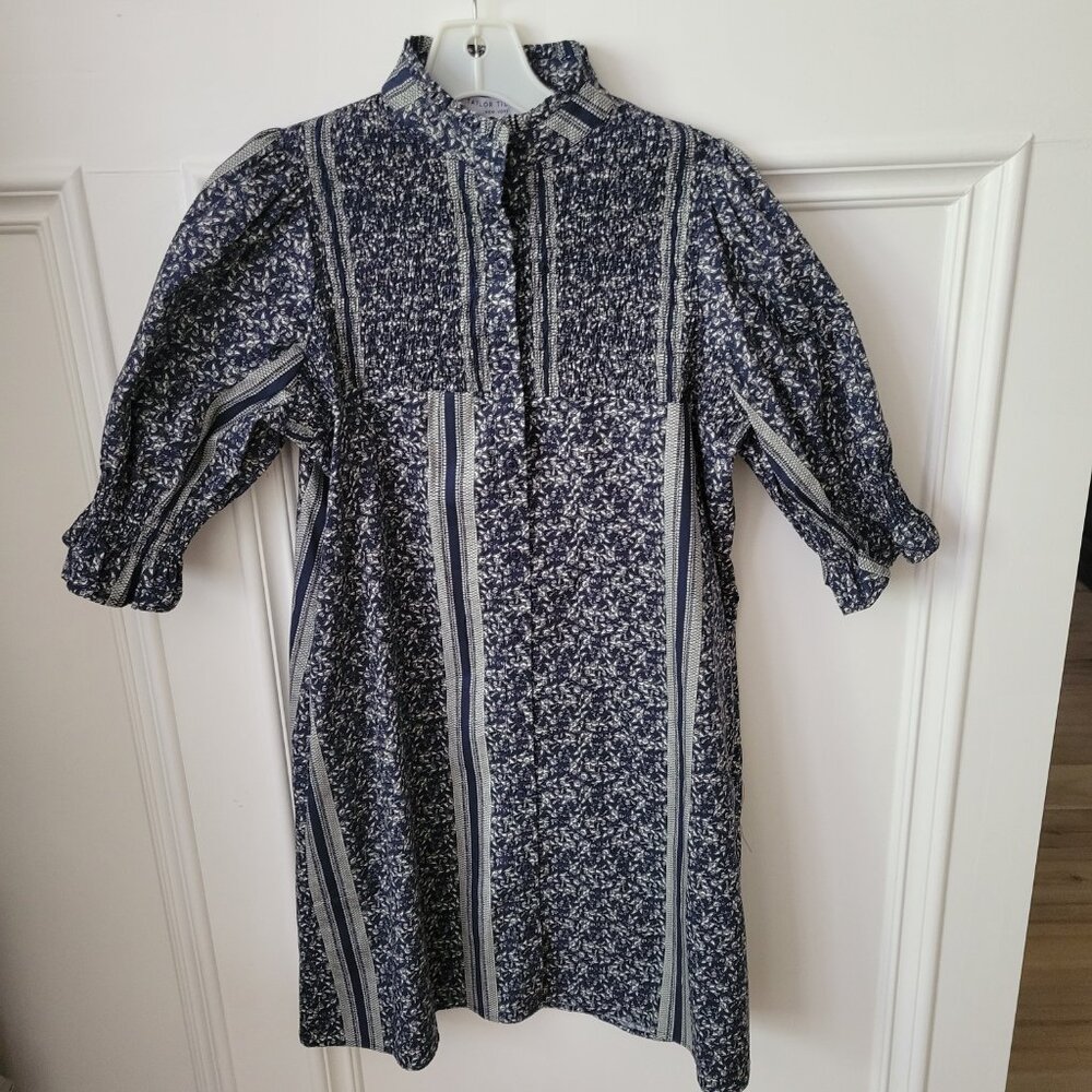 Taylor Tillman New York Women’s Dress SM Blue Floral Striped Smocked Boho Midi